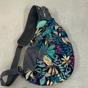 Blue and Green Tropical Leaf Backpack with Adjustable Strap